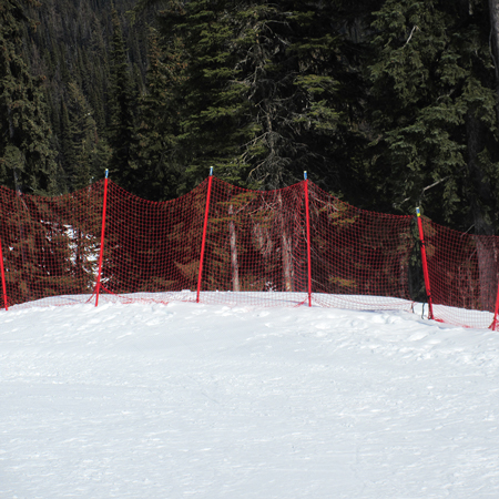 B Net Fencing 2m x 20m UV Resistant - 65mm Square Mesh with Top and Bottom Connection Loops - Comes Pre-Assembled with 9 Polycarbonate Poles 2.5m Tall - Red.. Click to expand image