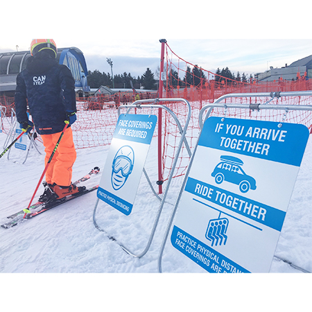 N011 Face Coverings Are Required 18" x 24", white reflective aluminum physical distancing and covid sign with rounded corners - Inter-Mtn.. Click to expand image