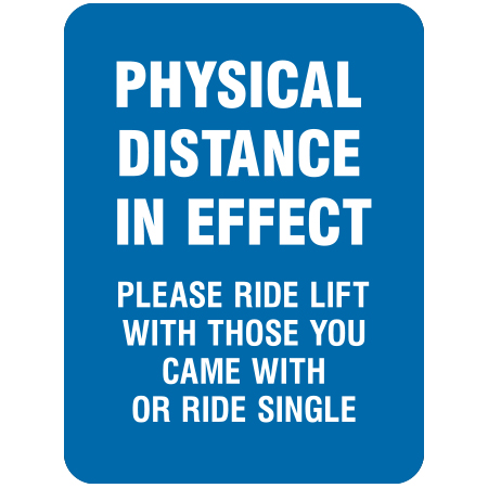 F175 Please Ride With Those You Came With or Ride Single 18" x 24", blue reflective aluminum physical distancing and covid sign with rounded corners - Inter-Mtn.. Click to expand image