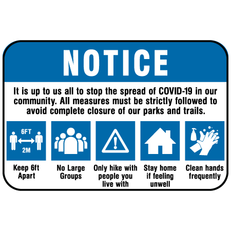 F148 Stop the Spread of COVID in our Community 18" x 12", white reflective aluminum physical distancing and covid sign with rounded corners - Inter-Mtn.. Click to expand image
