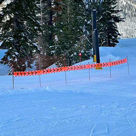 BL13 Chevrons - Hi Vis Orange Banner Oversized 20' x 12", tear and mildew resistant high tenacity polyester, coated with fade resistant vinyl, grommets and sleeves on sides for bamboo poles.. Click to expand image