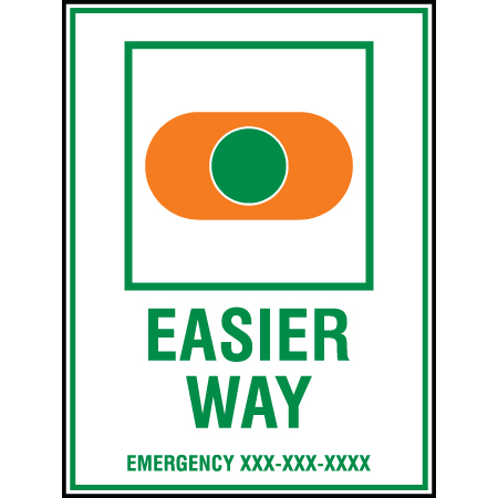 B202 18 x 24, Green Freeride Mountain Bike Trail Sign, Easier Way, Emergency #, coroplast and 12 gauge sign grade aluminum sheeted with top quality, high performance print* or vinyl graphics, direct people in all trail systems, technical, cross-country, freeride, downhill, professional, difficulty levels, choose your symbol, custom, mountain bike risk and liability, safety, summer, trail, downhill.. Click to expand image