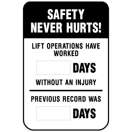 H225 12" x 18" (actual size 45x30cm) Aluminum Sign - Safety Never Hurts!. Click to expand image