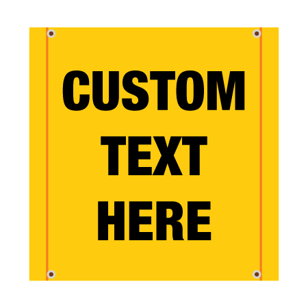 BS99 Custom Text Yellow Banner Square 30" x 30", tear and mildew resistant high tenacity polyester, coated with fade resistant vinyl, grommets and sleeves on sides for bamboo poles. Click to expand image