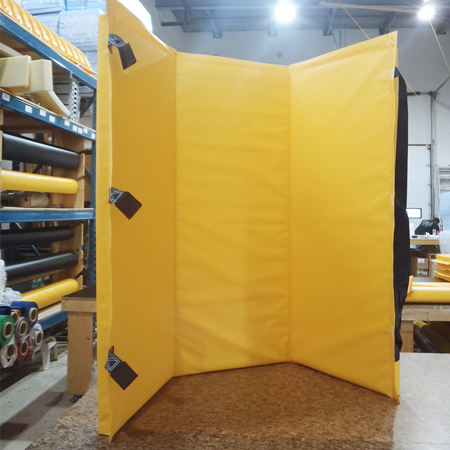 Sectional Tower Pad 5' tall x 6' wide (2' x 2' x 2') Panels with 2" Closed Cell Foam Straps and Buckles Yellow 18oz Vinyl.. Click to expand image