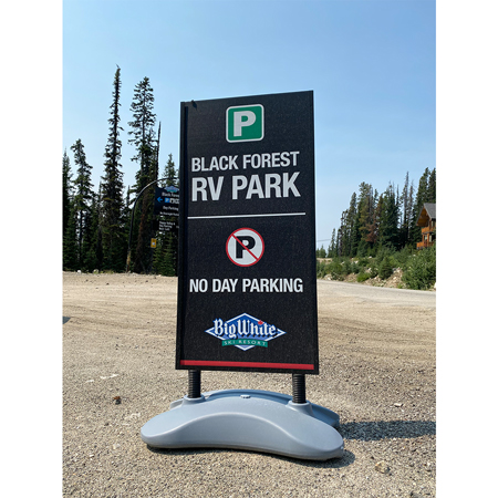 Variety of substrates available from standard crezon, metal frames with coroplast inserts, plastic, stained birch, or for added durability and longevity, custom heavy duty 12 gauge aluminum. Various sizes, handles and panels can be changed or updated.. Click to expand image