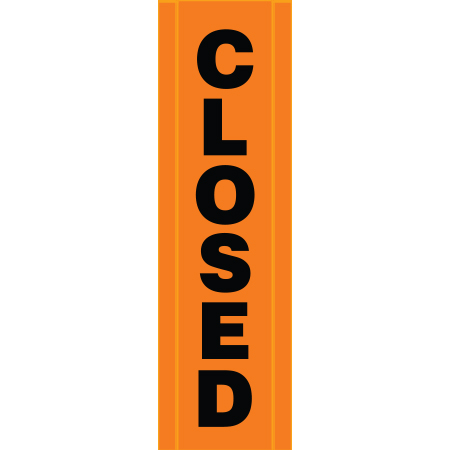 BV03 Closed, high visibility orange vertical mesh banner 18x60, high visibility orange mesh banner 84x30, tear and mildew resistant high tenacity polyester, coated with fade resistant high vis orange vinyl, grommets and sleeves on sides for bamboo poles. Click to expand image