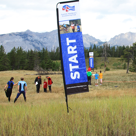 Feather banners are highly visible and portable instant advertising. Used for special events, ski races, kid centres, ski school, village accents, meeting places, mountain bike competitions, hotel entrances, golf courses, and tradeshows. Made by Inter-Mtn. Enterprises.. Click to expand image