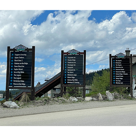 Way-finding and directional signs are available in various substrates: decals, acrylic, aluminum, and wood. Made using high quality products, digital printing, and high performance vinyl.. Click to expand image