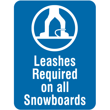 L202 Leashes Required on all Snowboards (with symbol) 18" x 24" Blue Reflective Aluminum lift sign for ski areas - produced by Inter-Mtn.. Click to expand image