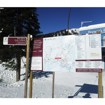 Inter-Mtn.’s graphic artists specialize in custom designing maps that highlight individual ski area features, kid centres, and/or
terrain parks. Using digital printing technology and high-end materials, the maps we supply are durable in the extreme outdoor environments.. Click to expand image