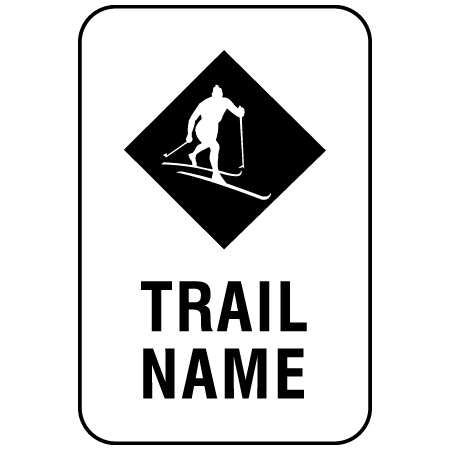W154 Black Nordic with Custom Trail Name 12" x 18", white reflective aluminum nordic sign with rounded corners - ski area sign - Inter-Mtn.. Click to expand image