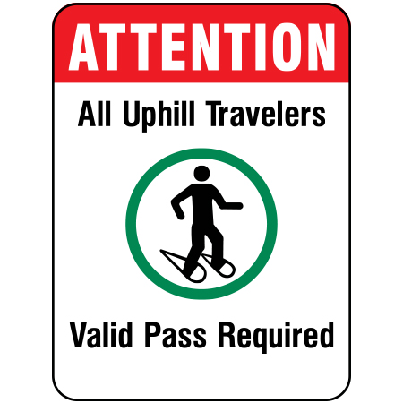 W214 Valid Pass Required 18" x 24", White reflective aluminum winter adventure sign with rounded corners - ski area sign - Inter-Mtn.. Click to expand image