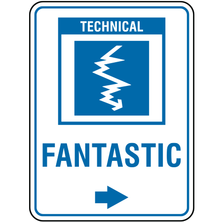 B225 18 x 24, Blue Technical Mountain Bike Trail Sign, Fantastic with Arrow, coroplast and 12 gauge sign grade aluminum sheeted with top quality, high performance print* or vinyl graphics, direct people in all trail systems, technical, cross-country, freeride, downhill, professional, difficulty levels, choose your symbol, custom, mountain bike risk and liability, safety, summer, trail, downhill.. Click to expand image