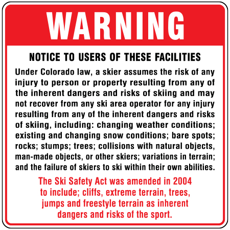 H580 36" x 36" WARNING - Notice to users of these facilities, white reflective aluminum closure sign with rounded corners - ski area sign - Inter-Mtn.. Click to expand image