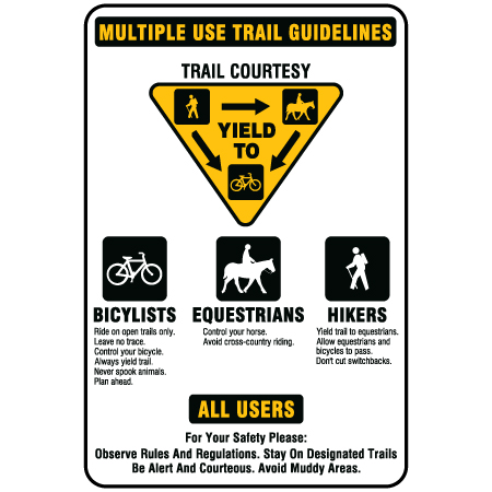 S300 Multiple Yield Sign 24" x 36", White Reflective Aluminum Sign, simple message for all parks and recreational facilities. Signs can be easily adapted to BC Parks, Parks Canada, rules and conditions of your specific area, jurisdiction, produced by Inter-Mtn.. Click to expand image