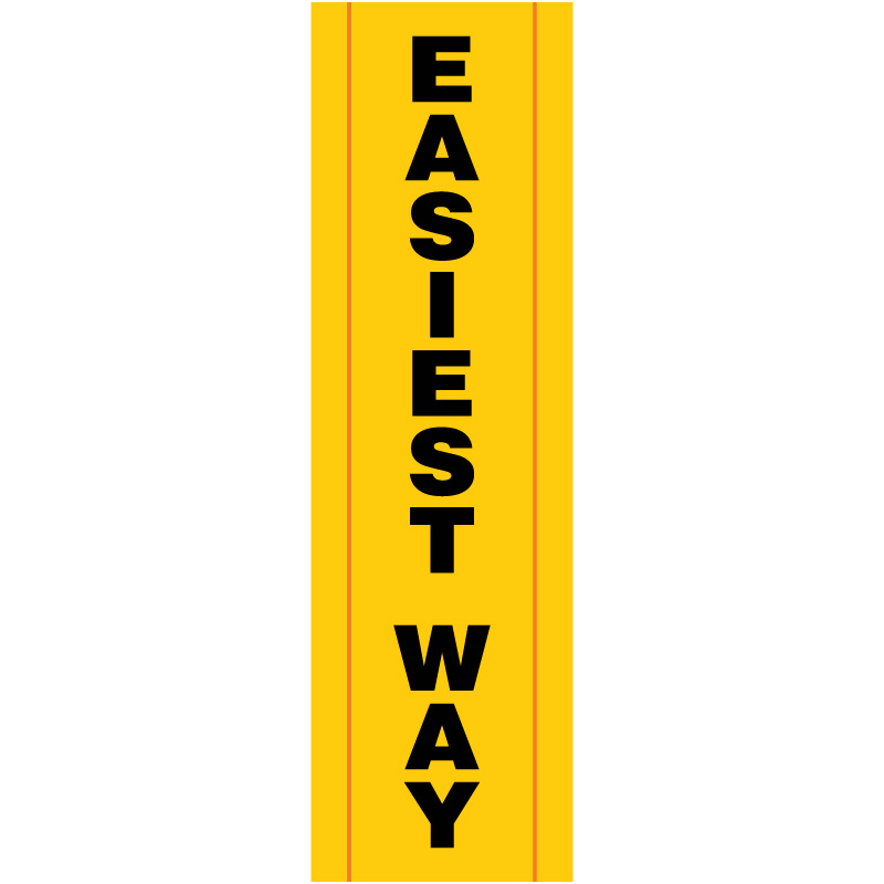 Easiest Way - Vertical banner for Ski Resorts, Bike Parks, and outdoor recreation. Made of hi vis mesh, tear and mildew resistant high tenacity polyester, coated with fade resistant bright yellow vinyl, grommets and sleeves on sides for bamboo poles. Click to expand image