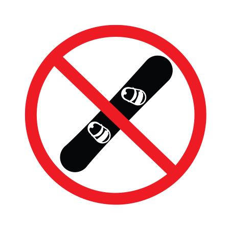 G300 Symbol Circle Decals - No Snowboards - 3.75" x 3.75" Full Colour High Performance Print or Reflective Print with Protective Laminate Symbols for ski areas produced by Inter-Mtn.. Click to expand image