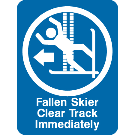 Z09L Fallen Skier Clear Track Immediately - Left 18" x 24", reflective aluminum CSA - Z98 sign with rounded corners - ski area sign - Inter-Mtn.. Click to expand image