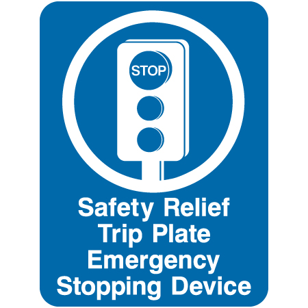 L508 Safety Relief Trip Plate Emergency Stopping Device 18" x 24" Blue Reflective Aluminum lift sign for ski areas - produced by Inter-Mtn.. Click to expand image