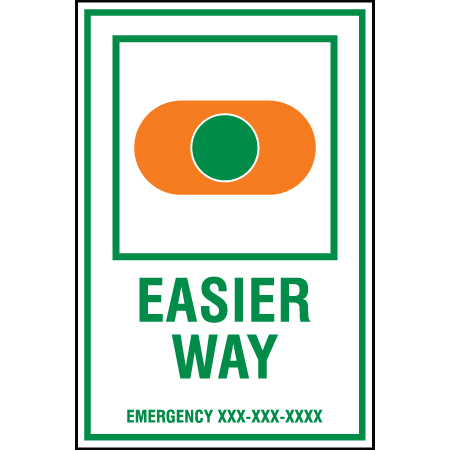 B202 12 x 18, Green Freeride Mountain Bike Trail Sign, Easier Way, Emergency #, coroplast and 12 gauge sign grade aluminum sheeted with top quality, high performance print* or vinyl graphics, direct people in all trail systems, technical, cross-country, freeride, downhill, professional, difficulty levels, choose your symbol, custom, mountain bike risk and liability, safety, summer, trail, downhill.. Click to expand image