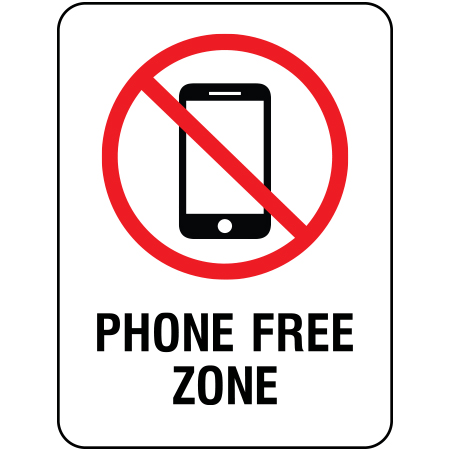 S416 Phone Free Zone, 18 x 24. Reflective Aluminum Sign, message for all parks, recreational facilities, municipal, city, town. Rules and conditions of your specific area, jurisdiction, produced by Inter-Mtn.. Click to expand image