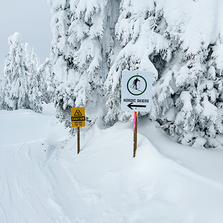 W113 Caution - Two Way Traffic 18" x 24", yellow reflective aluminum nordic sign with rounded corners - ski area sign - Inter-Mtn. W169 Nordic Skiers Only 18" x 24", white reflective aluminum nordic sign with rounded corners - ski area sign - Inter-Mtn.. Click to expand image