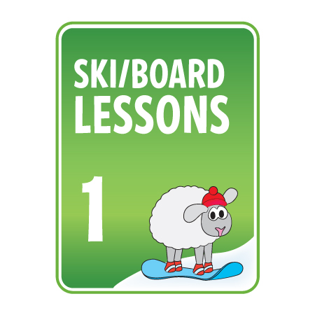 KS22 18" x 24" (actual size 30x45cm) Aluminum Sign -Ski/Board Lessons 1, with "character" Skier.. Click to expand image