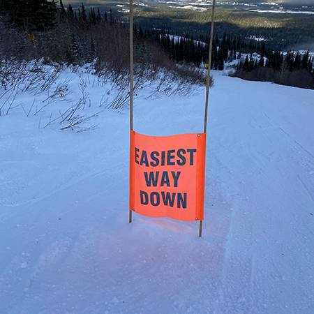 BS07 Easiest Way Down, high visibility orange square mesh banner 30x30, high visibility orange mesh banner 84x30, tear and mildew resistant high tenacity polyester, coated with fade resistant high vis orange vinyl, grommets and sleeves on sides for bamboo poles.. Click to expand image