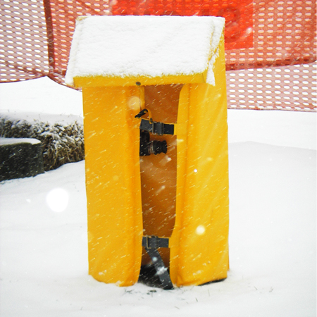 Sectional Hydrant Pad 4' x 4' - 24" Back Panel and 2 x 12" Side Panels with 2 " Foam - Yellow 18oz Vinyl.. Click to expand image