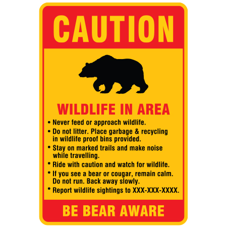 S304, Wildlife in area, be bear smart, 24 x 36. Reflective Aluminum Sign, message for all parks, recreational facilities, municipal, city, town. Rules and conditions of your specific area, jurisdiction, produced by Inter-Mtn.. Click to expand image