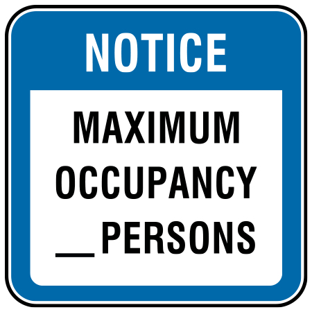 F086 Maximum Occupancy _ Persons, white reflective aluminum physical distancing and covid sign with rounded corners - Inter-Mtn.. Click to expand image