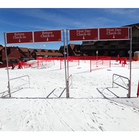 10 foot long Aluminium Overheads for Maze Gates - includes 18" tall sign frame, 2 of 10 x 1 1/4" diameter round foot poles and maze gate adapters for 2 gates.. Click to expand image