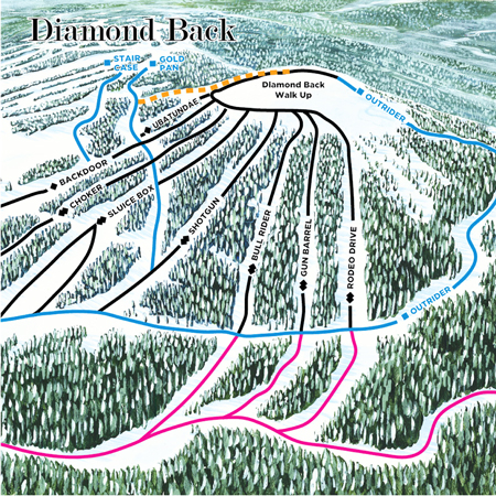 Inter-Mtn.’s graphic artists specialize in custom designing maps that highlight individual ski area features, kid centres, and/or
terrain parks. Using digital printing technology and high-end materials, the maps we supply are durable in the extreme outdoor environments.. Click to expand image
