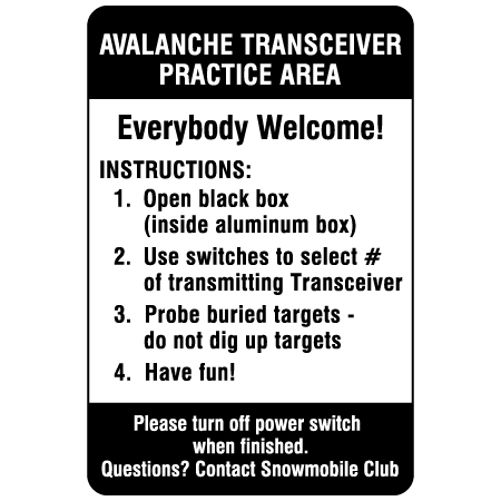 Avalance Transceiver Practice Area Sign 24". Click to expand image