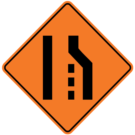 C-130 Lane closed merge left, 30 x 30. Reflective aluminum, traffic and construction sign for all parks, recreational facilities, municipal, city, town. Rules and conditions of your specific area, jurisdiction, produced by Inter-Mtn.. Click to expand image
