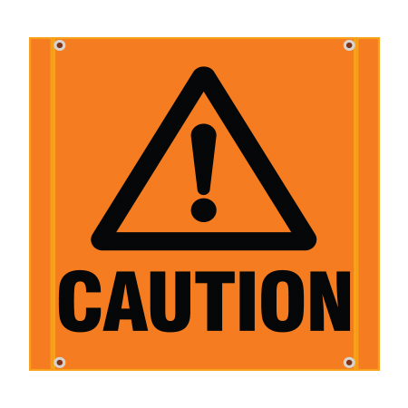 BS02 Caution, high visibility orange square mesh banner 30x30, high visibility orange mesh banner 84x30, tear and mildew resistant high tenacity polyester, coated with fade resistant high vis orange vinyl, grommets and sleeves on sides for bamboo poles. Click to expand image