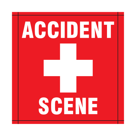 BS09 Accident Scene, high visibility red square mesh banner 30x30, high visibility yellow mesh banner 84x30, tear and mildew resistant high tenacity polyester, coated with fade resistant high vis red vinyl, grommets and sleeves on sides for bamboo poles. Click to expand image