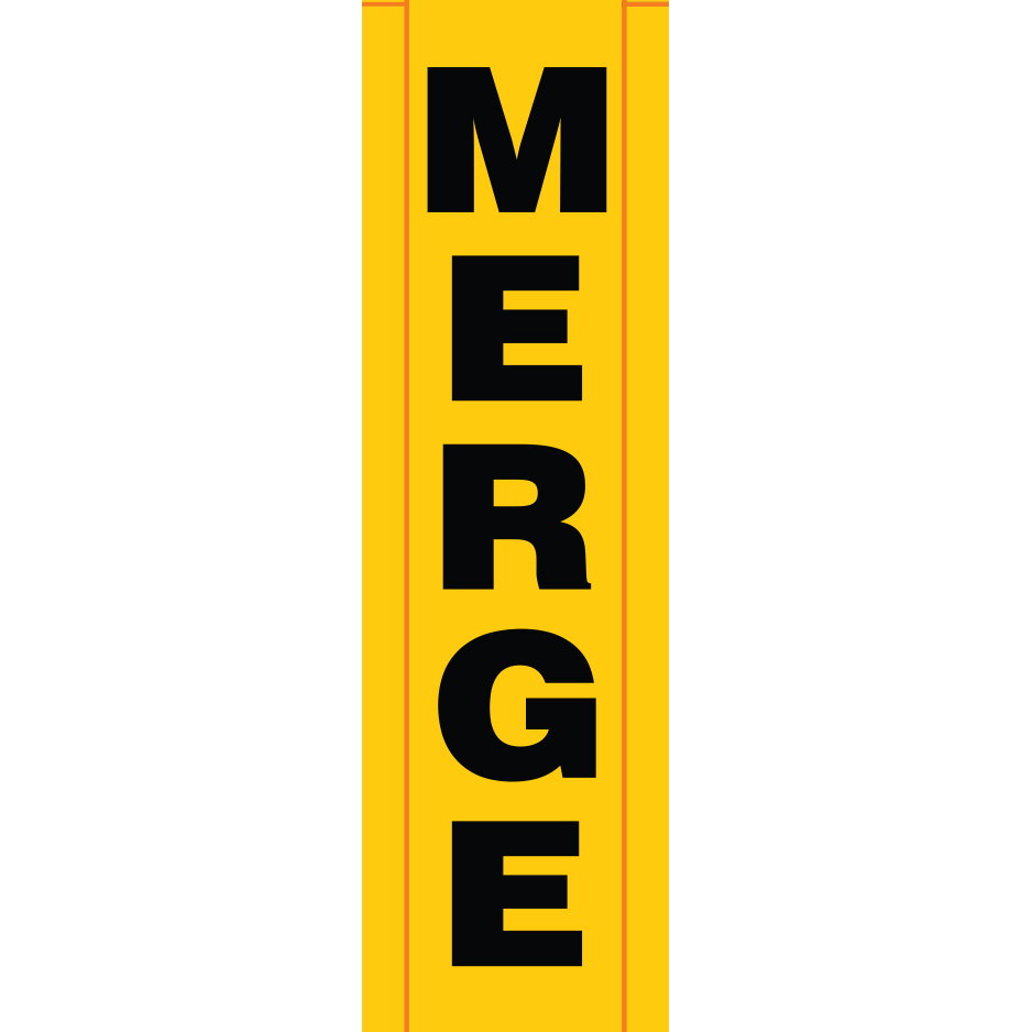 BV01 Merge, high visibility yellow vertical mesh banner 18x60, high visibility yellow mesh banner 84x30, tear and mildew resistant high tenacity polyester, coated with fade resistant bright yellow vinyl, grommets and sleeves on sides for bamboo poles. Click to expand image