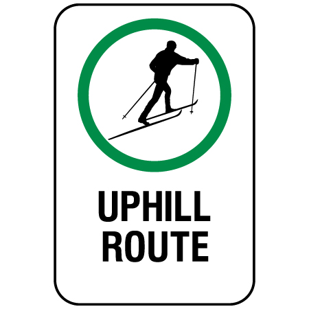 W168 Uphill Route 12" x 18", white reflective aluminum nordic sign with rounded corners - ski area sign - Inter-Mtn.. Click to expand image