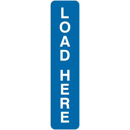 L101 Load Here 4" x 18" Blue Reflective Aluminum lift sign for ski areas produced by Inter-Mtn.. Click to expand image