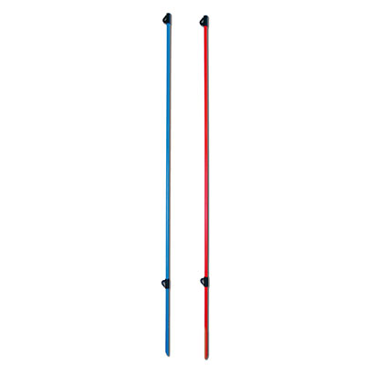 Fiberglass Poles with 30 degree final tip cut 15mm in red and bright blue for ski area fencing by Inter-Mtn.. Click to expand image