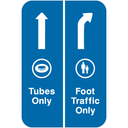 L510 Tubes Only Straight Ahead, Foot Traffic Only Right or Left (Provide Arrow Direction) 12" x 18" Blue Reflective Aluminum lift sign for ski areas - produced by Inter-Mtn.. Click to expand image