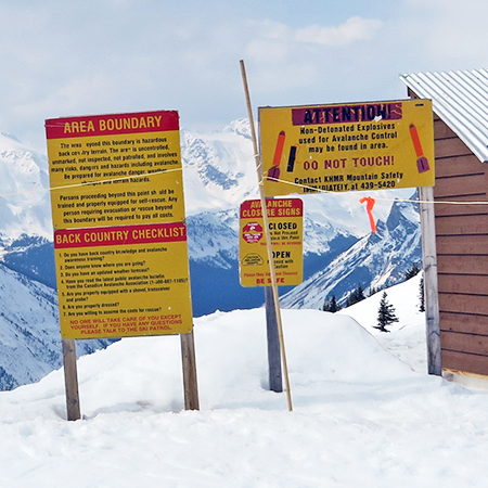 H401 H402 36" x 30" Back Country Checklist, Area Boundary, yellow reflective aluminum closure sign with rounded corners - ski area sign - Inter-Mtn.. Click to expand image