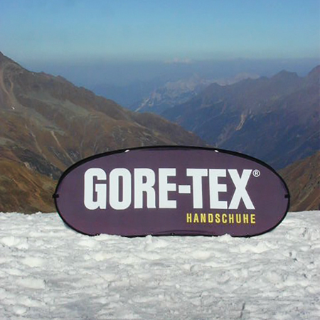 A-frames are highly visible and portable instant advertising. Used for special events, ski races, kid centres, ski school, village accents, meeting places, mountain bike competitions, hotel entrances, golf courses, and tradeshows. Made by Inter-Mtn. Enterprises.