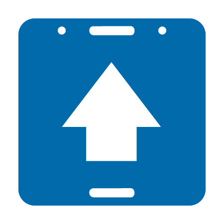 E113, 11.5 x 11.5, arrow, blue square polythylene disc, UV protected and cost effective marking signs, holes on top to hang from rope, slots top and bottom to fit over bamboo poles, trail and ability markers.. Click to expand image
