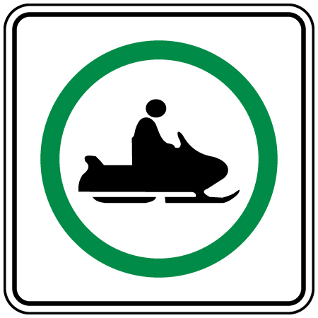 Snowmobile-approved trail with snowmobile icon and green circle around it. Click to expand image