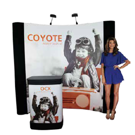 Tradeshow walls and stands are quick and easy assembly, interchangeable skins are all made with non-curling fabric, including full size exhibition backdrops - Inter-Mtn. Enterprises.. Click to expand image