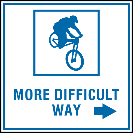 B159c 18" x 18" Coroplast Sign - Blue Mountain Bike Trail Sign - More Difficult Way with Arrow.. Click to expand image