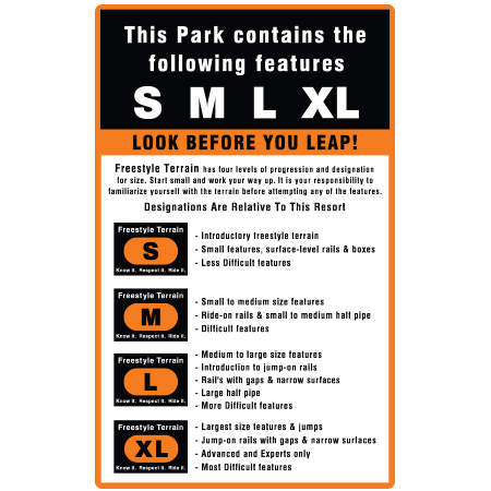 T05 36" x 58" Park Level Feature Sign, Choose Park Levels, Canadian Version, white reflective aluminum terrain park sign with rounded corners - ski area sign - Inter-Mtn.. Click to expand image